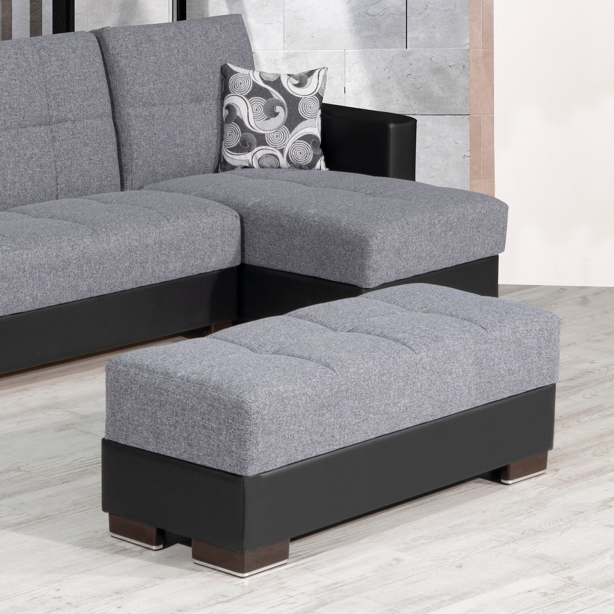 Ottomanson Armada - Upholstered Ottoman With Storage - Gray/Black PU Polyester