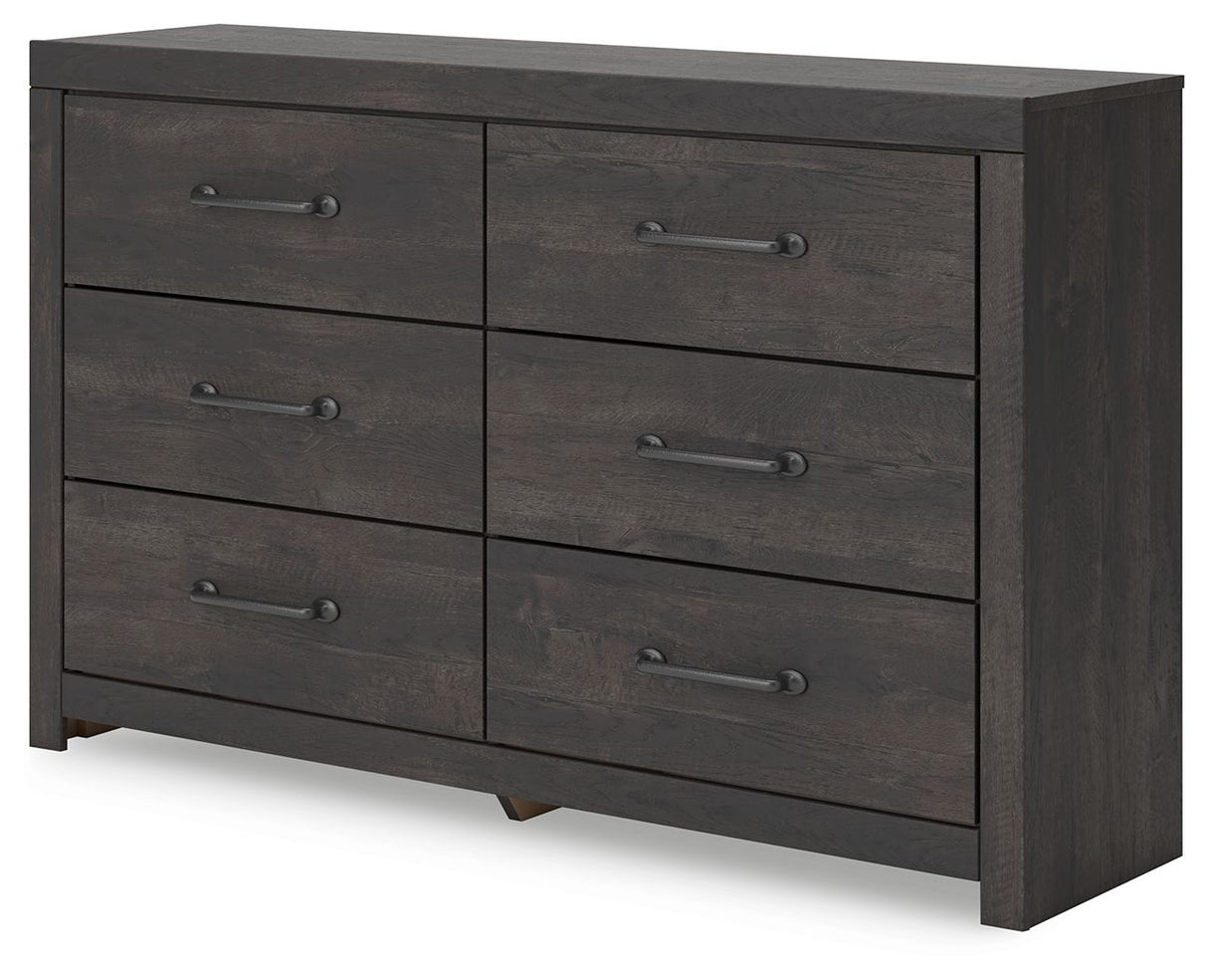 Hollivern - Six Drawer Dresser - Dark Gray