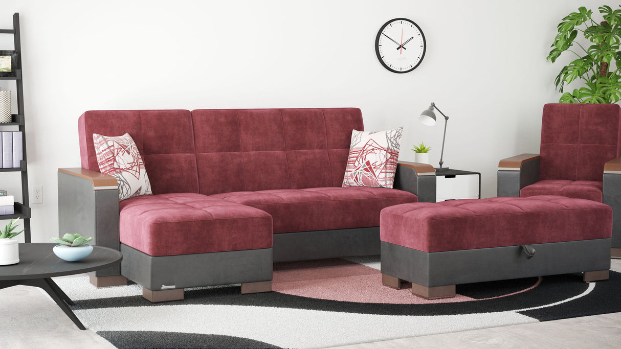 Ottomanson Armada X - Upholstered Convertible Wood Trimmed Ottoman With Storage - Microfiber