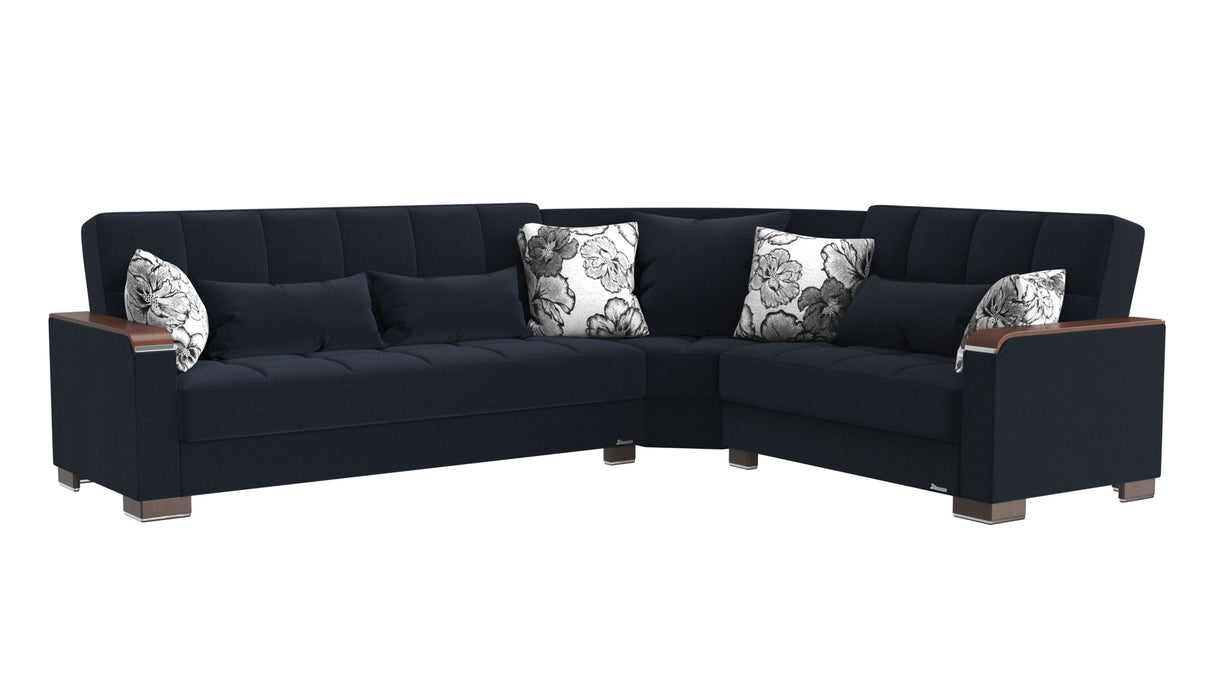 Ottomanson Armada X - Upholstered Convertible Wood Trimmed Sectional With Storage - Polyester