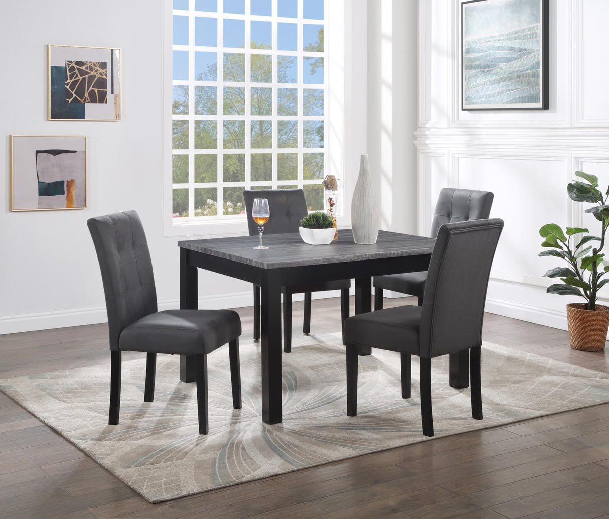 D200 - 5 Piece Dining Room Set (Dining Table With 4 Chairs) - Gray