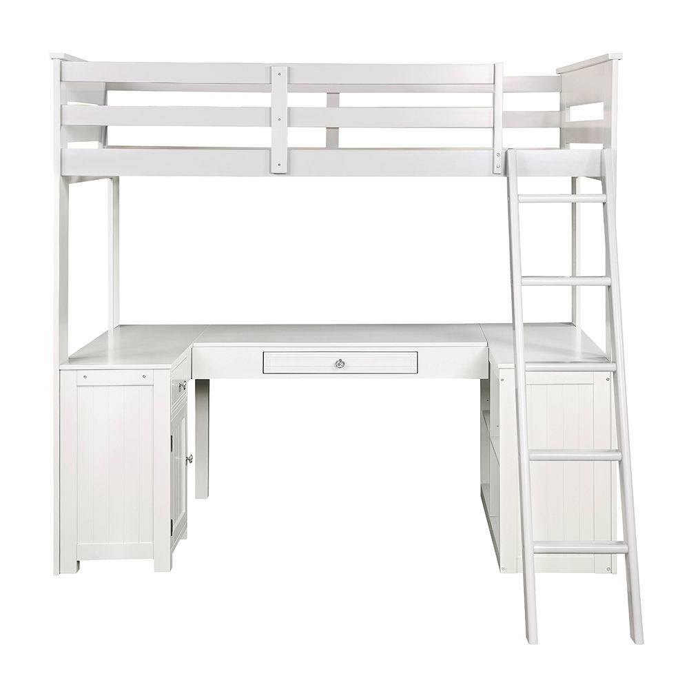Ambar - Twin Loft Bed With Desk & Bookcase & Chest - Light Gray