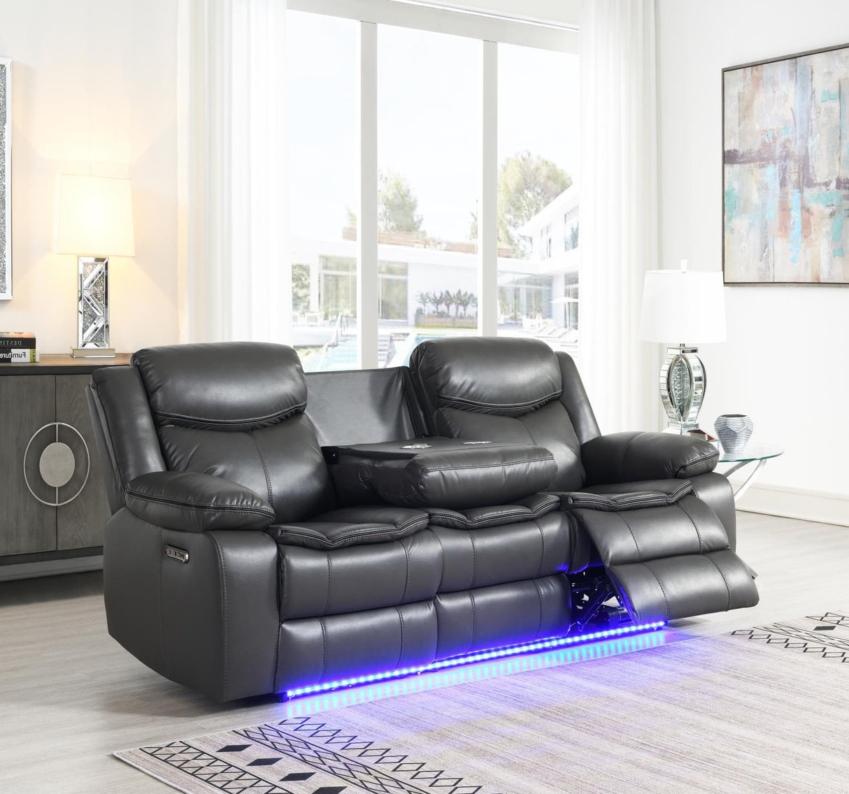 U101 - Power Reclining Sofa With LED Light - Gray