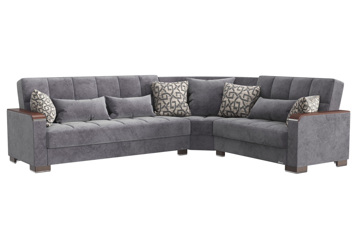 Ottomanson Armada X - Upholstered Convertible Wood Trimmed Sectional With Storage - Microfiber
