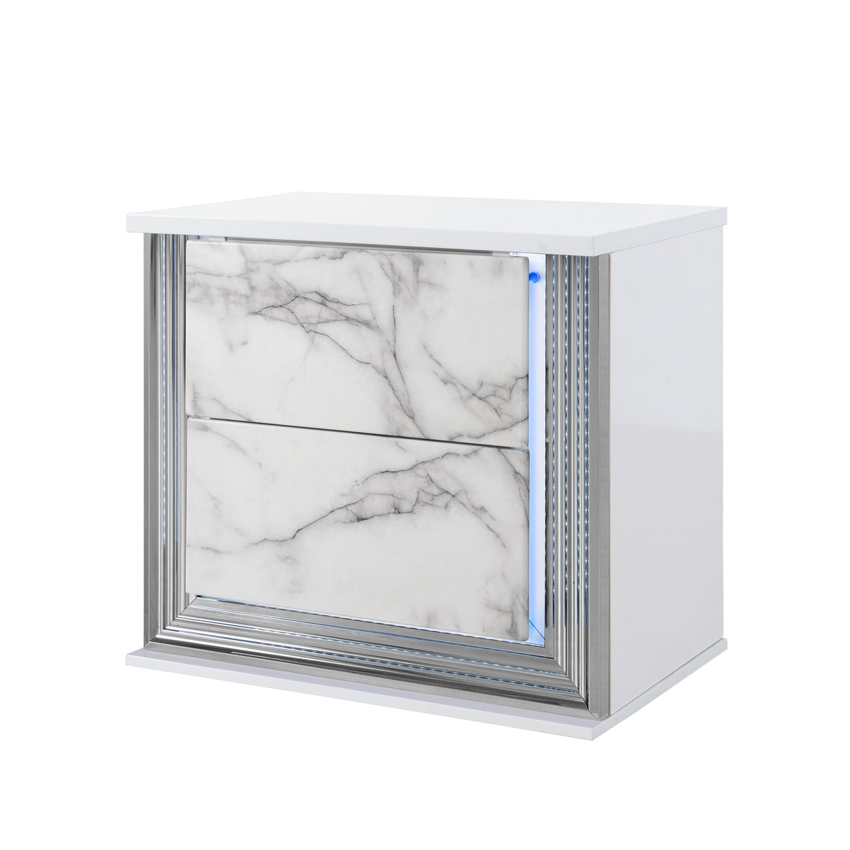Moon - Marble Nightstand With LED - White