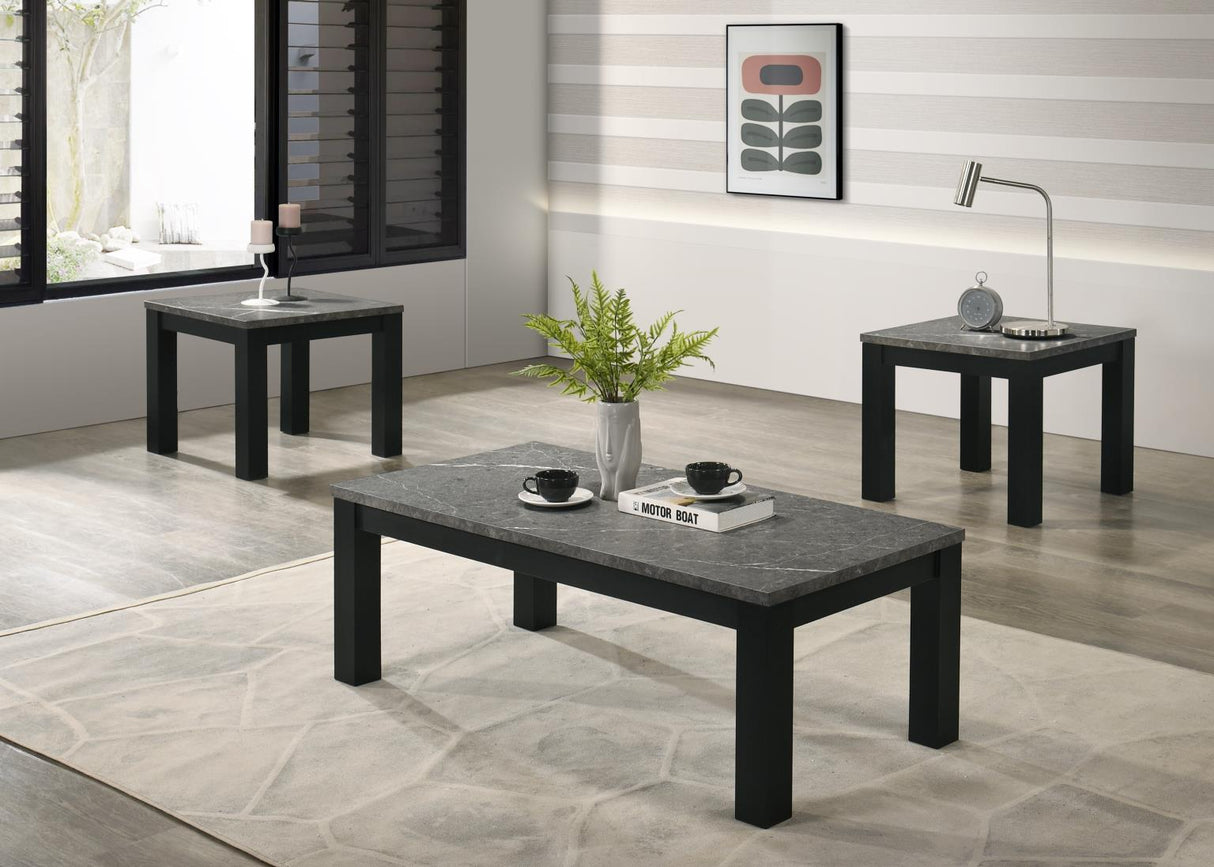 T230 - Melamine Top 3 Piece Table Set (Coffee And 2 End Tables) - Dark Gray