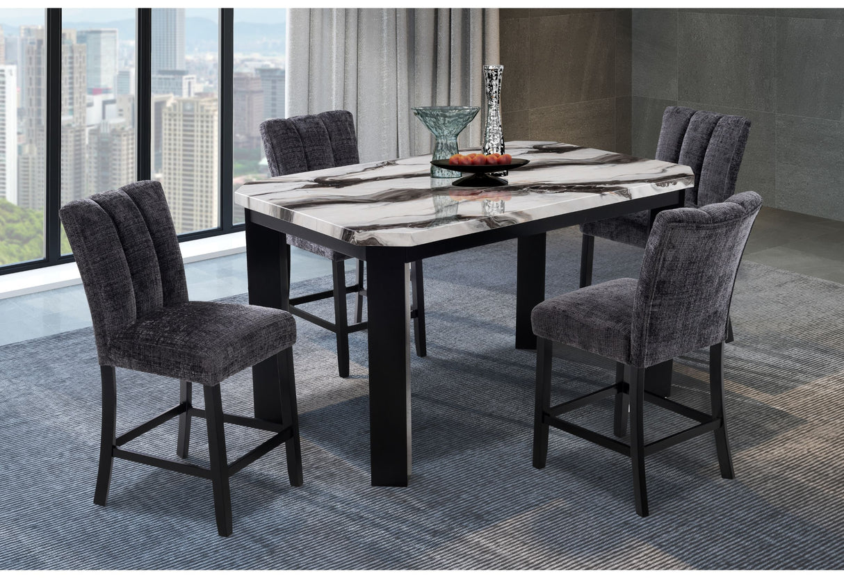 D06 - 5 Piece Dining Room Set (Bar Table And Four Bar Stools) - Black / White