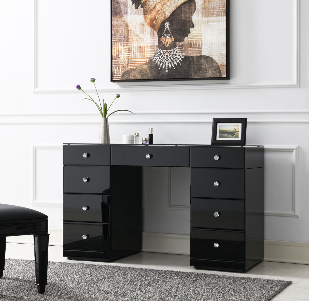 G-316 - Glamour Vanity Set (Dresser + Mirror Bluetooth Speaker With Lights) - Black