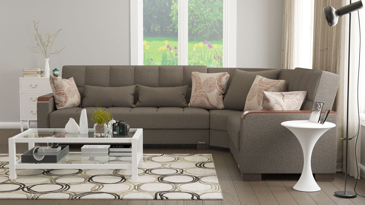 Ottomanson Armada X - Upholstered Convertible Wood Trimmed Sectional With Storage - Polyester