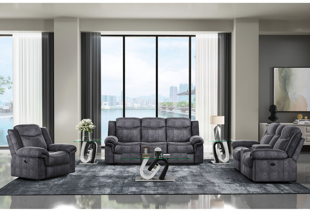 U2200 - 3 Piece Living Room Set (Power Reclining Sofa / Power Console Reclining Loveseat With Power Switch / Power Recliner) - Domino Granite