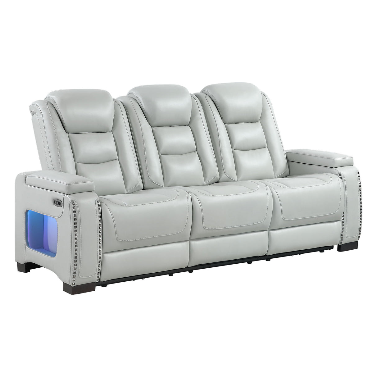 Power Sofa With USB LED Headrest, Bookshelf Arms, And Storage - Grey