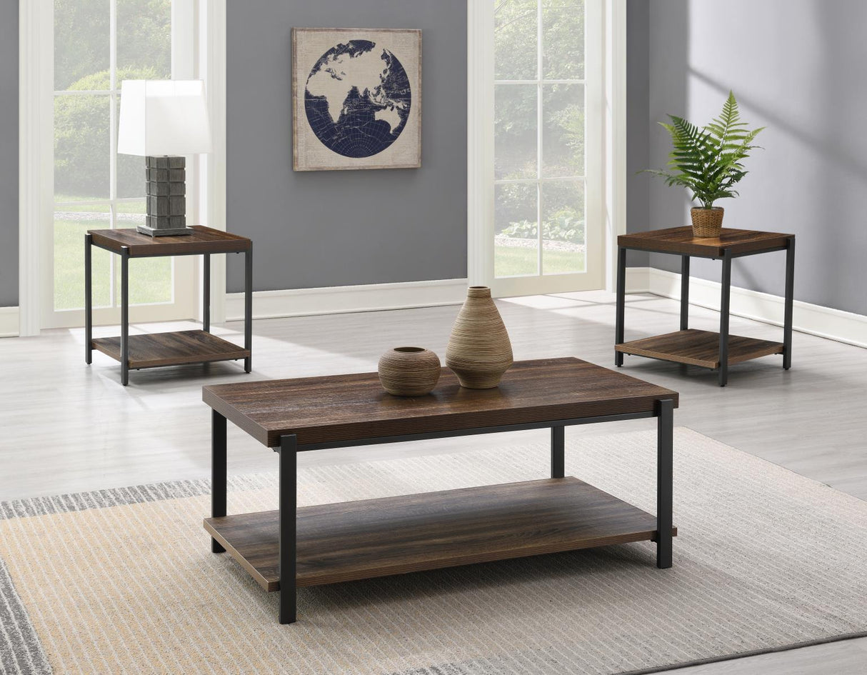T174 - Coffee Table & 2 End Tables - Warm Brown / Gray