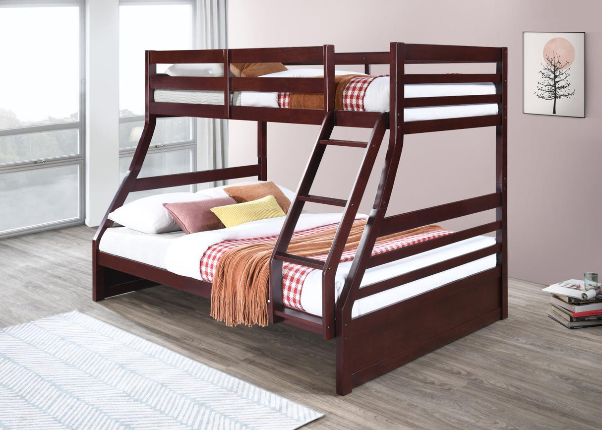 S091 - Twin / Full Bunk Bed - Dark Brown - Brown