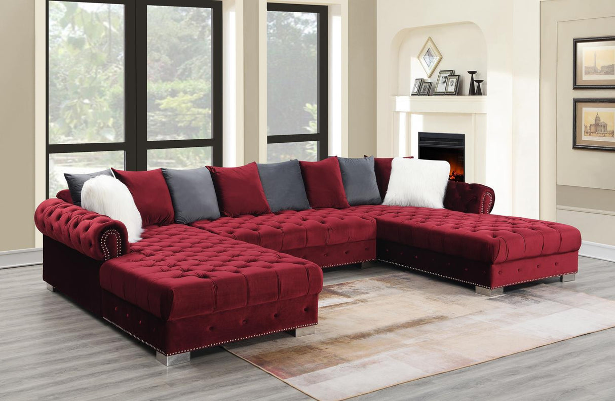 U280 - Double Chaise Sectional - Burgundy