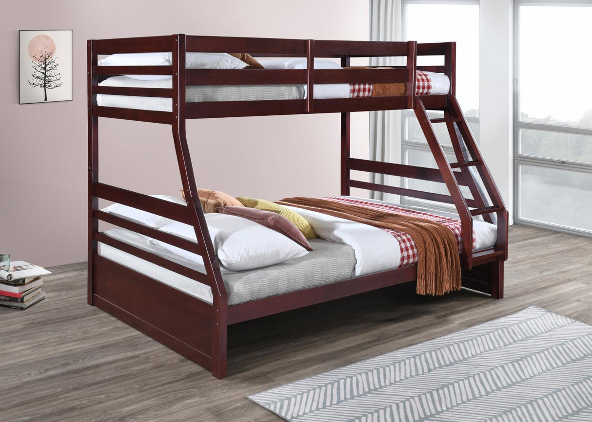S091 - Twin / Full Bunk Bed - Dark Brown - Brown