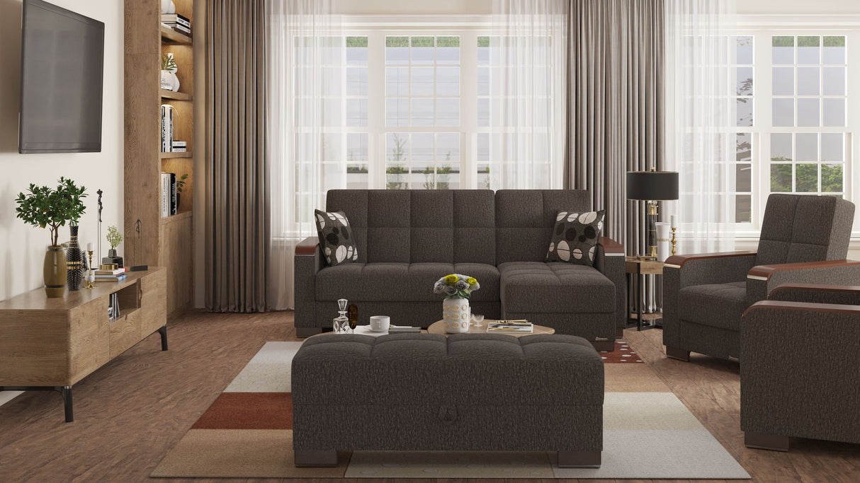 Ottomanson Armada X - Upholstered Convertible Wood Trimmed Ottoman With Storage