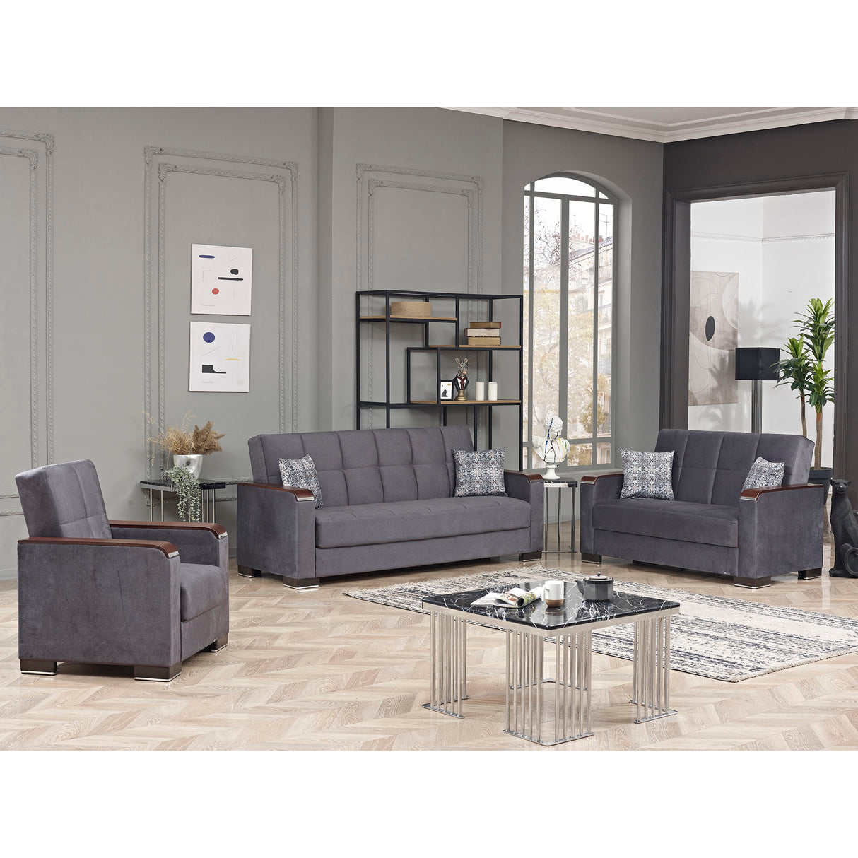 Ottomanson Armada X - Upholstered Convertible Wood Trimmed Armchair With Storage - Microfiber