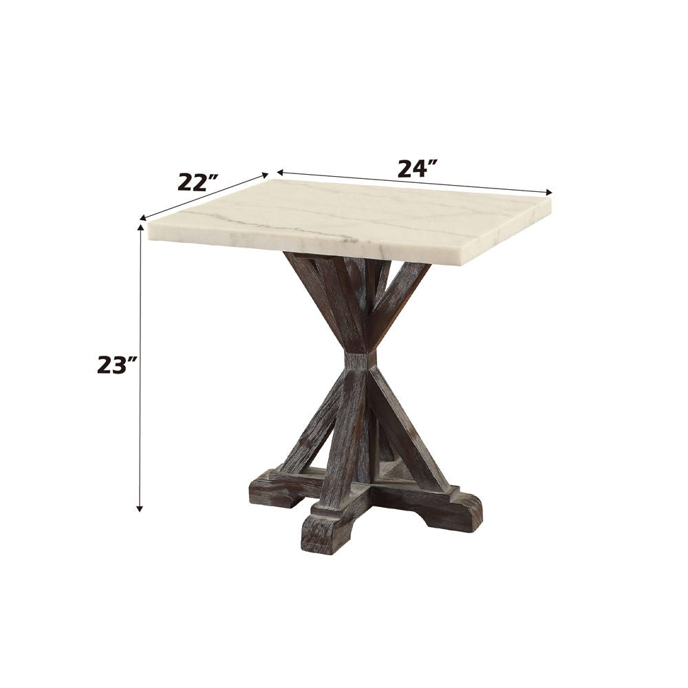 Romina - End Table - White Marble Top & Weathered Espresso