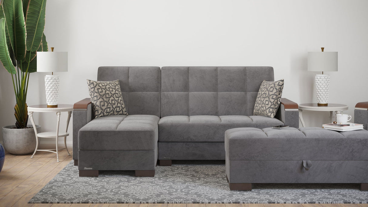 Ottomanson Armada X - Upholstered Convertible Wood Trimmed Ottoman With Storage - Microfiber