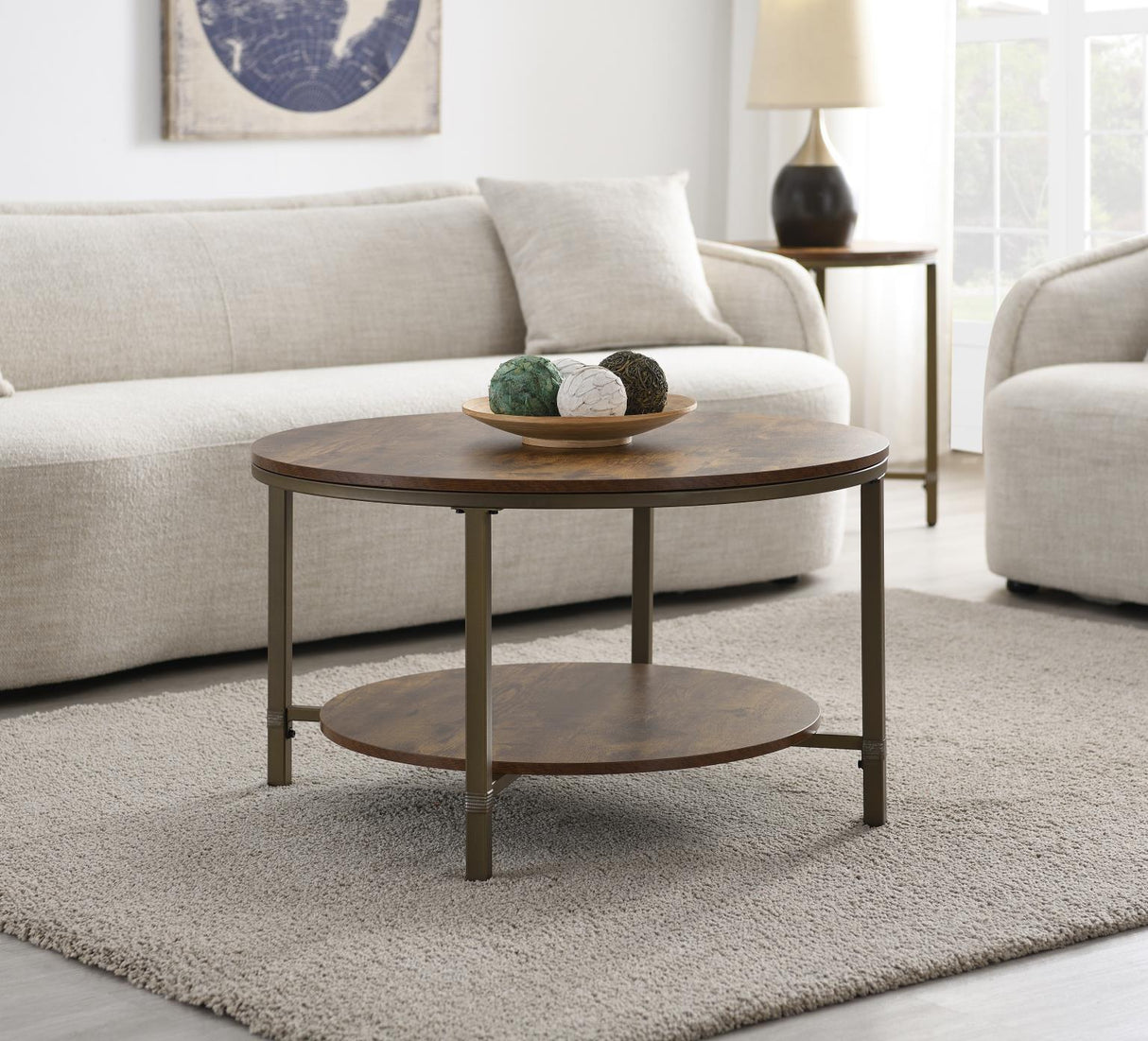 T330 - Round Coffee Table & 2 End Tables - Dark Brown