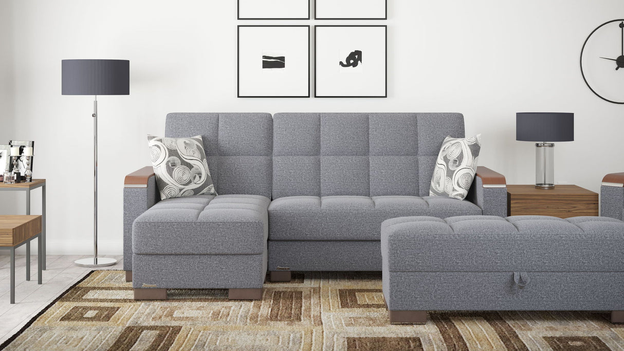 Ottomanson Armada X - Upholstered Convertible Wood Trimmed Ottoman With Storage - Polyester