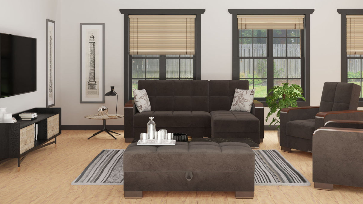 Ottomanson Armada X - Upholstered Convertible Wood Trimmed Ottoman With Storage - Microfiber