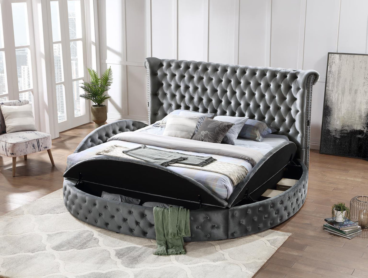 B546 - Velvet Queen Bed With Bluetooth Speaker & USB - Gray