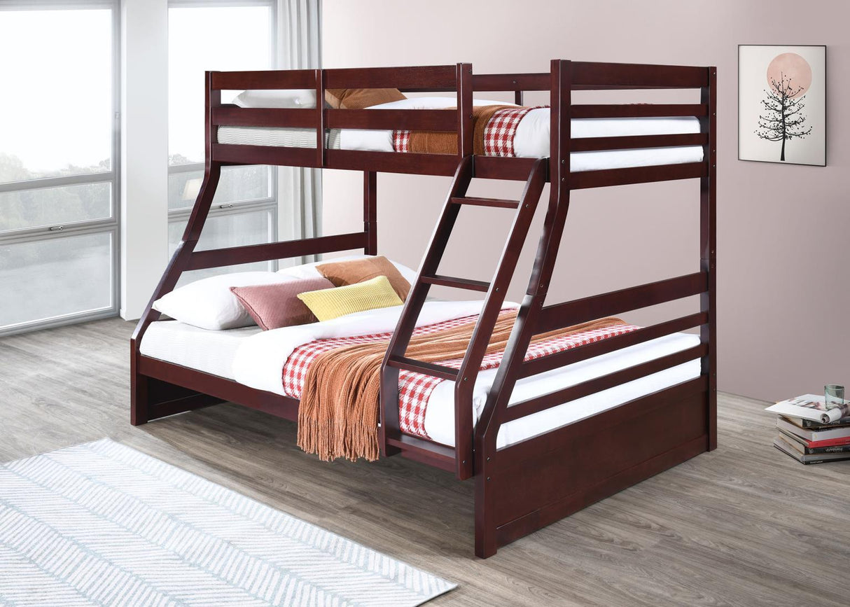 S091 - Twin / Full Bunk Bed - Dark Brown - Brown