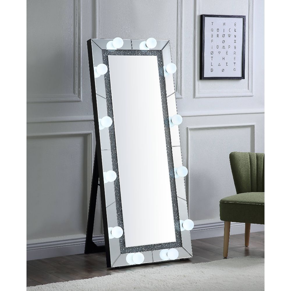 Noralie - 63" X 26" Floor Mirror - Mirrored & Faux Diamonds