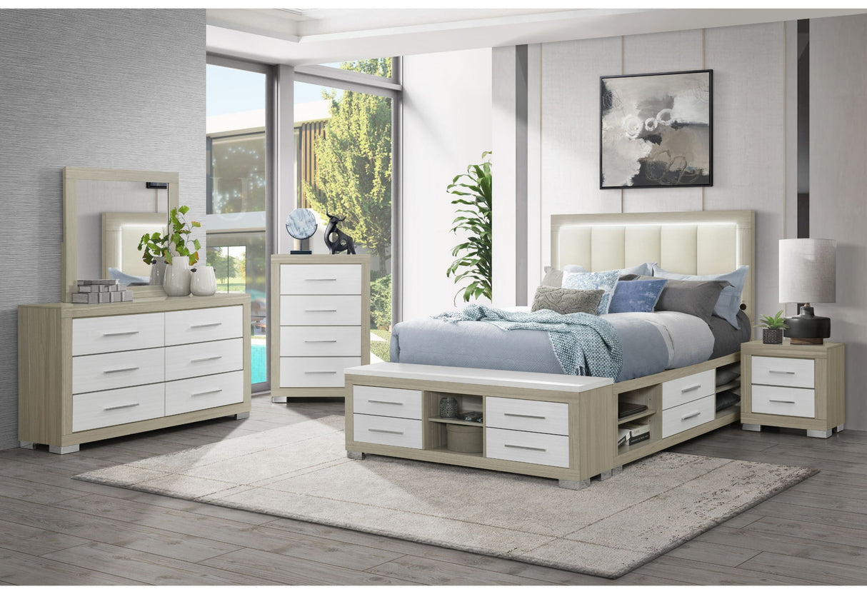 Emma - 5 Piece King Bedroom Set - Natural / White