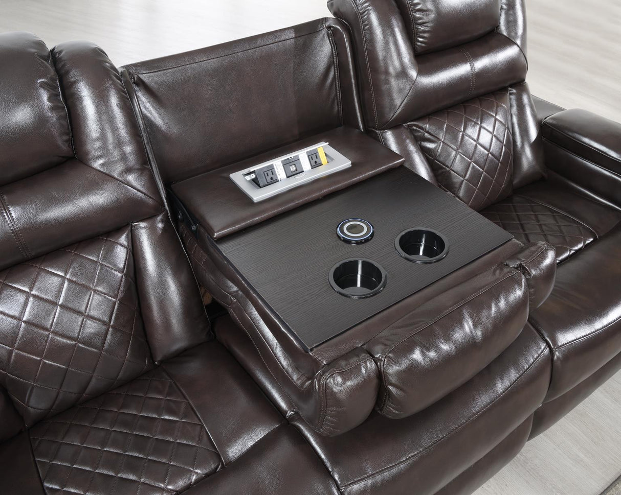 U104 - Power Reclining Sofa - Dark Brown