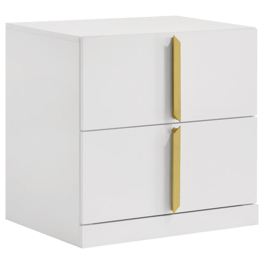 Ines - 2-Drawer Nightstand Bedside Table - White High Gloss