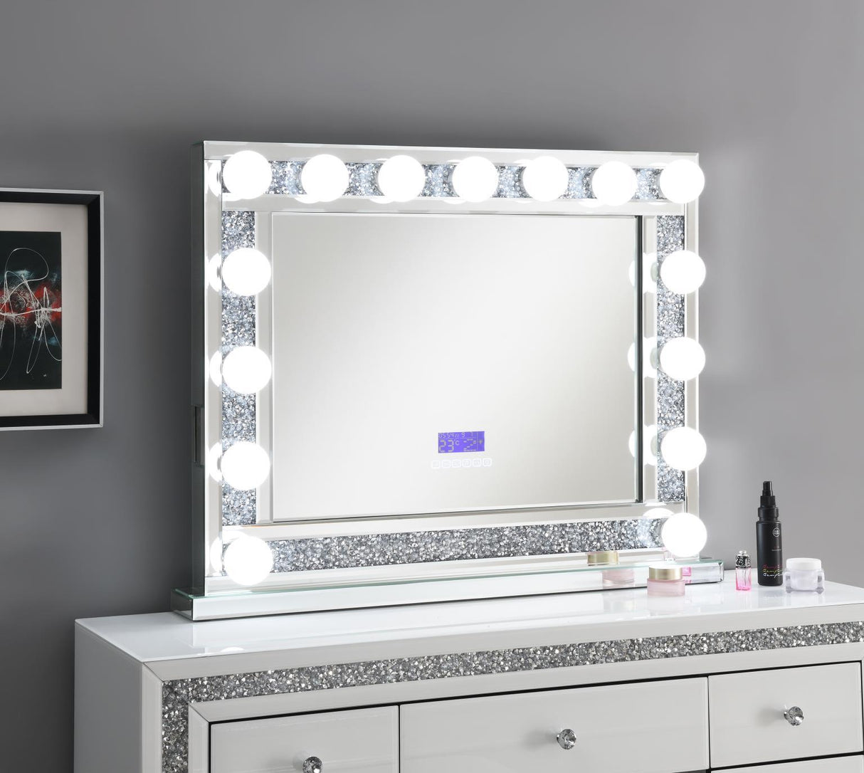 G-325 - Glamour Vanity Set (MDF Dresser + Mirror Bluetooth Speaker With Lights) - White