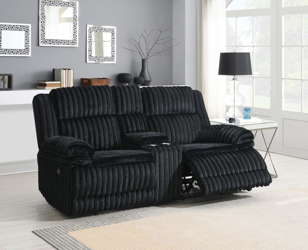 U112 - Corduroy Motion Loveseat - Black