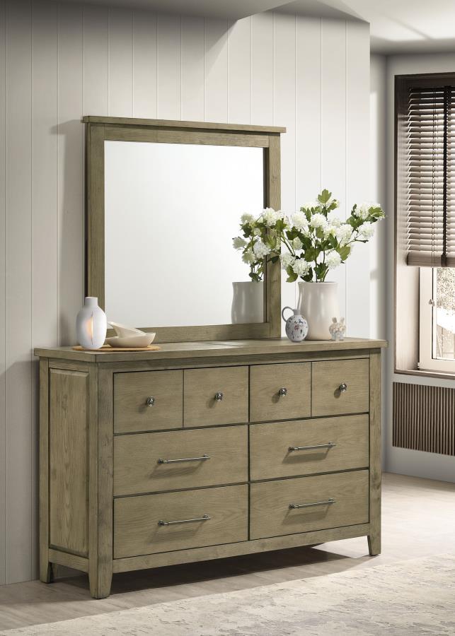 Hazlewood - 6-Drawer Bedroom Dresser With Mirror - Vineyard Oak