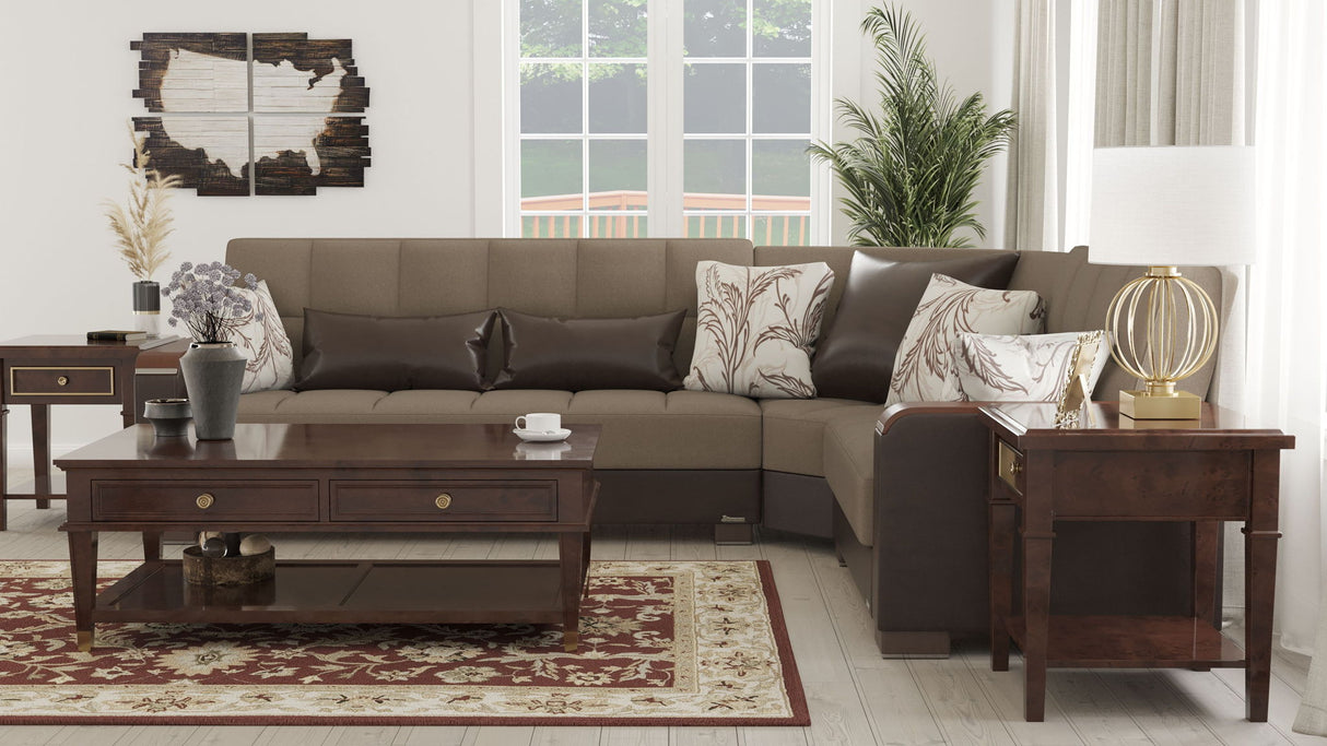 Ottomanson Armada X - Upholstered Convertible Wood Trimmed Sectional With Storage