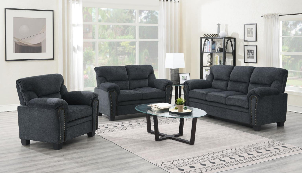 U453 - Chenille Loveseat With Nailhead - Charcoal Chenille