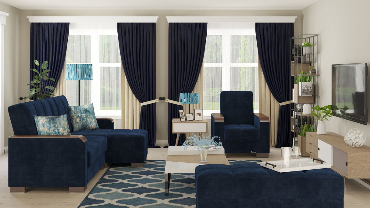 Ottomanson Armada X - Upholstered Convertible Wood Trimmed Ottoman With Storage - Microfiber