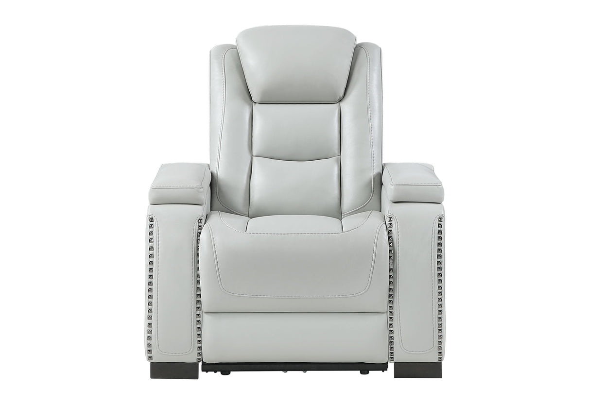 U8609 - Recliner With Power Headrest, LED And Bookshelf Arm - Gray