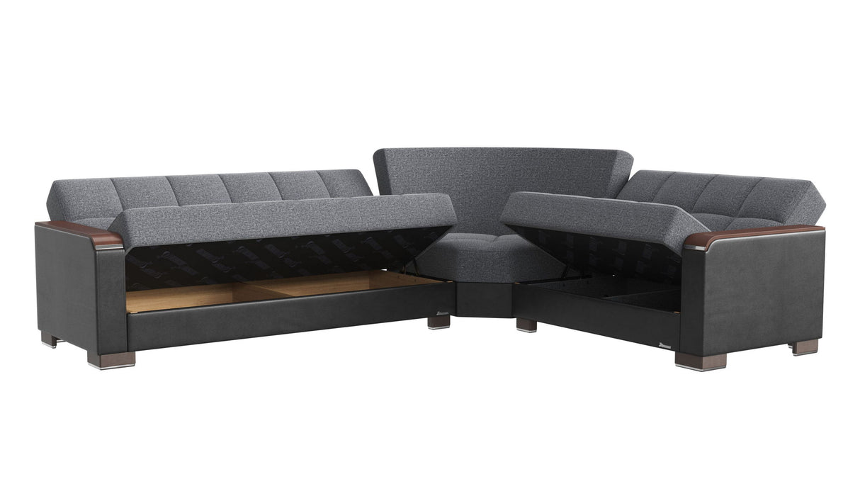 Ottomanson Armada X - Upholstered Convertible Wood Trimmed Sectional With Storage