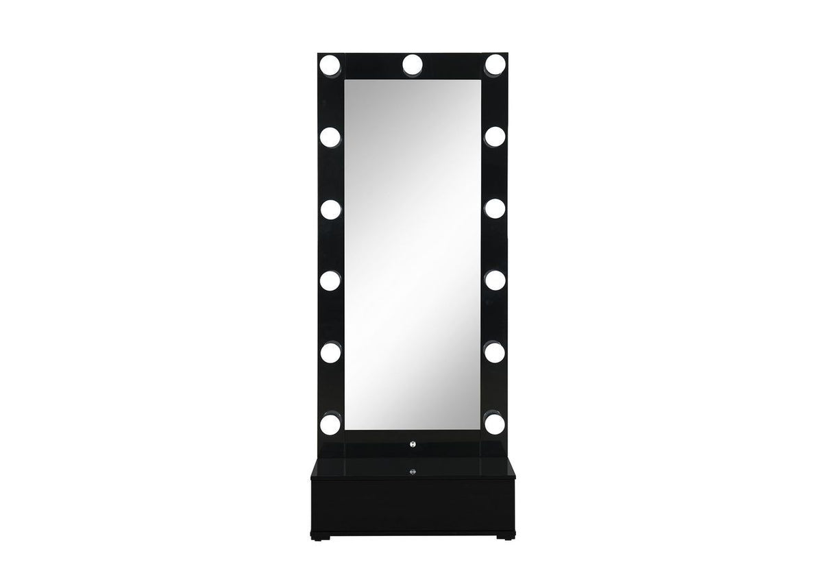 Ella - Narrow Tall Mirror With Drawer And Speakers - Black