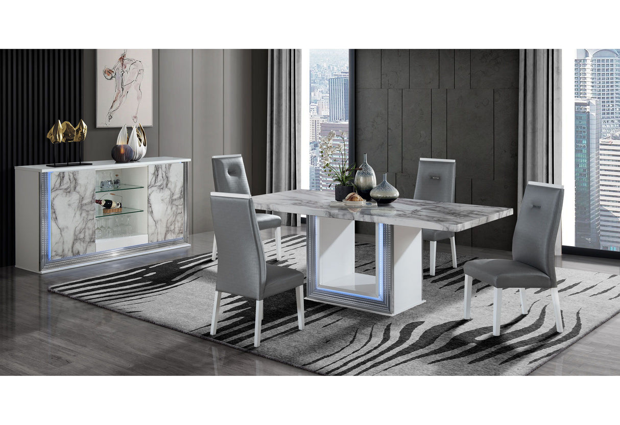 Ylime - 5 Piece Dining Room Set (Marble Dining Table & Four Dining Chairs) - Dark Gray / White
