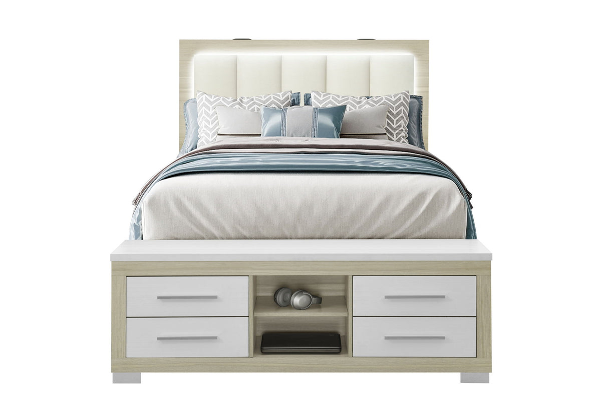 Madison / Emma - 4 Piece Queen Bedroom Set (Queen Bed, Dresser, Mirror And Chest) - Natural / White