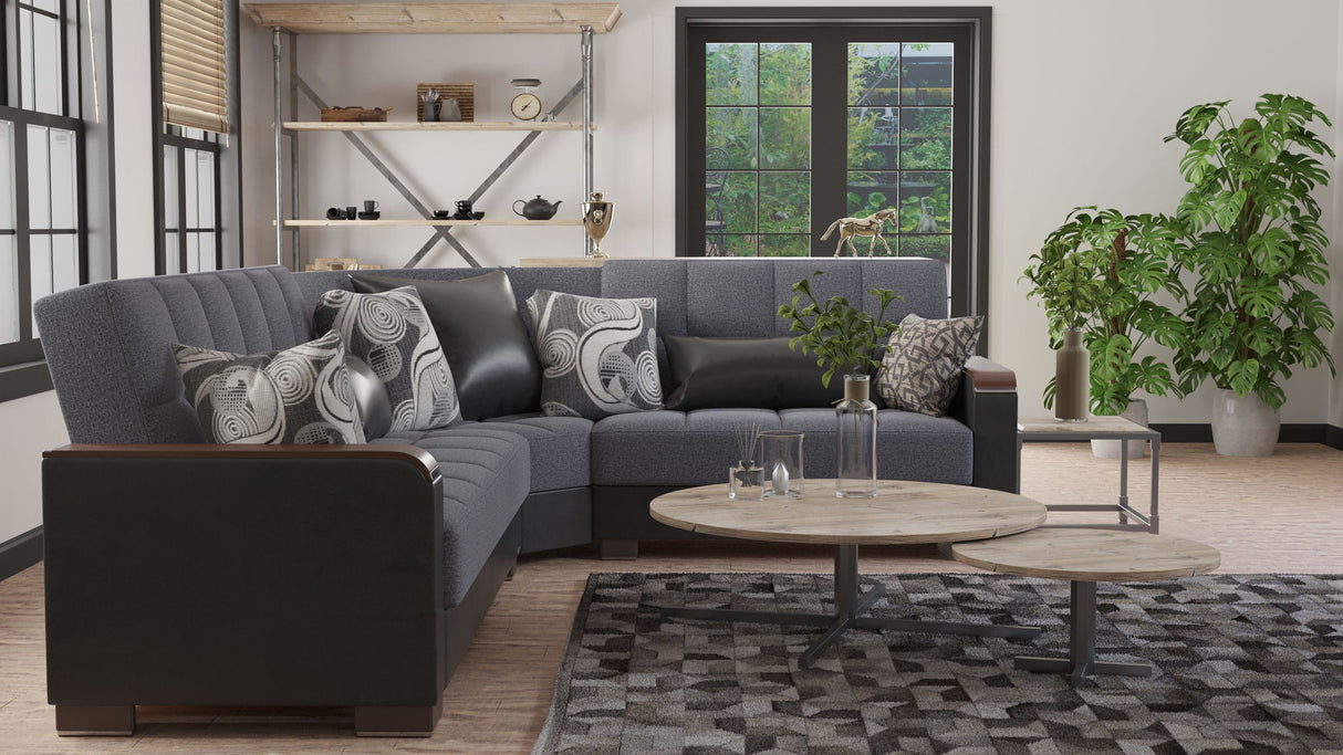 Ottomanson Armada X - Upholstered Convertible Wood Trimmed Sectional With Storage