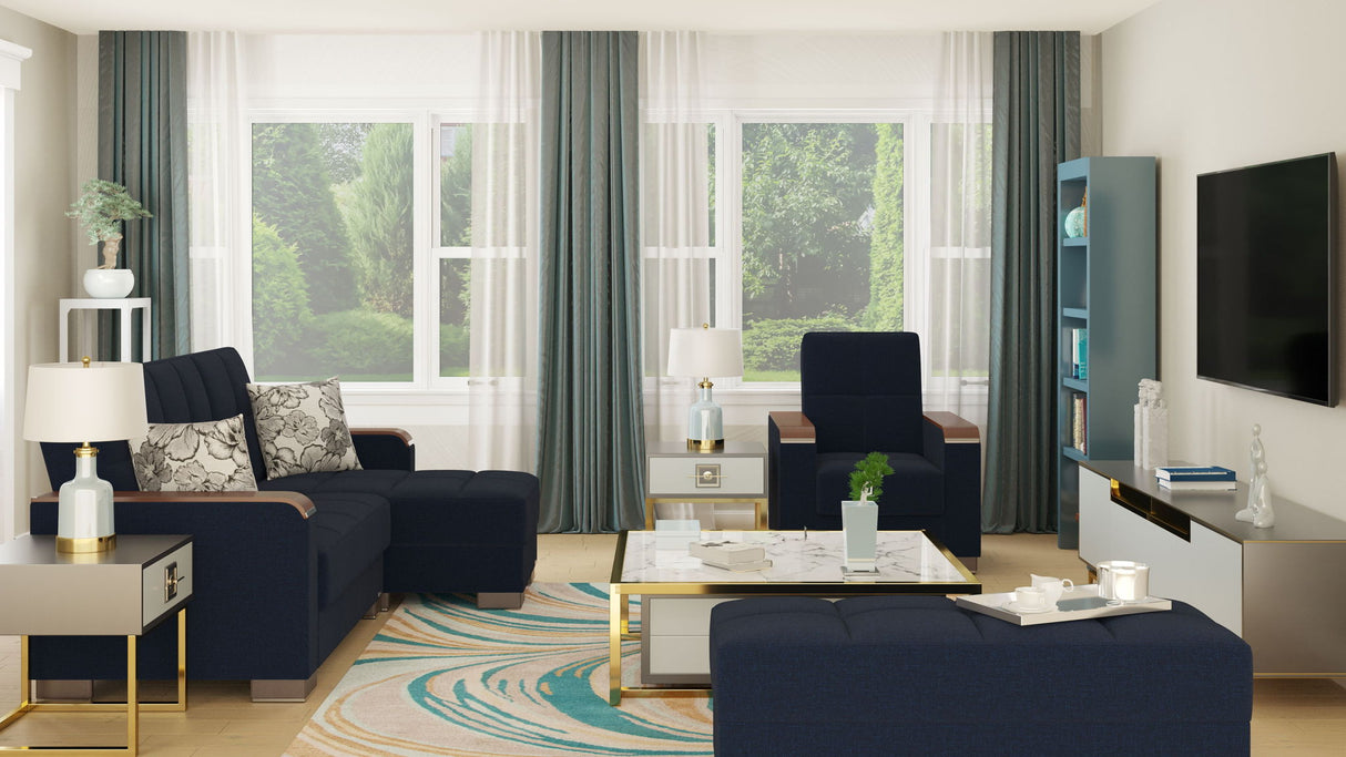 Ottomanson Armada X - Upholstered Convertible Wood Trimmed Ottoman With Storage - Polyester