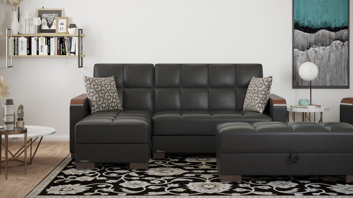 Ottomanson Armada X - Upholstered Convertible Wood Trimmed Ottoman With Storage