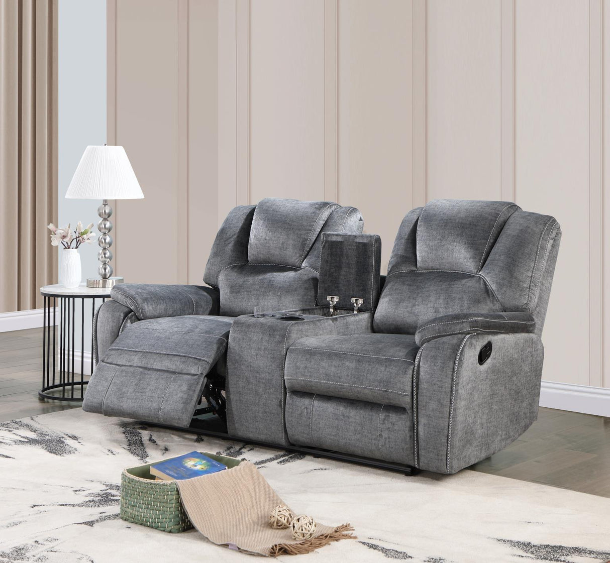 U121 - Motion Loveseat With Bluetooth Speaker, Wireless Charger - Gray
