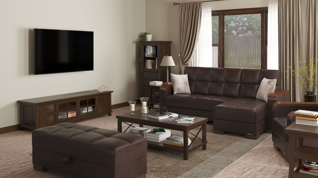 Ottomanson Armada X - Upholstered Convertible Wood Trimmed Ottoman With Storage