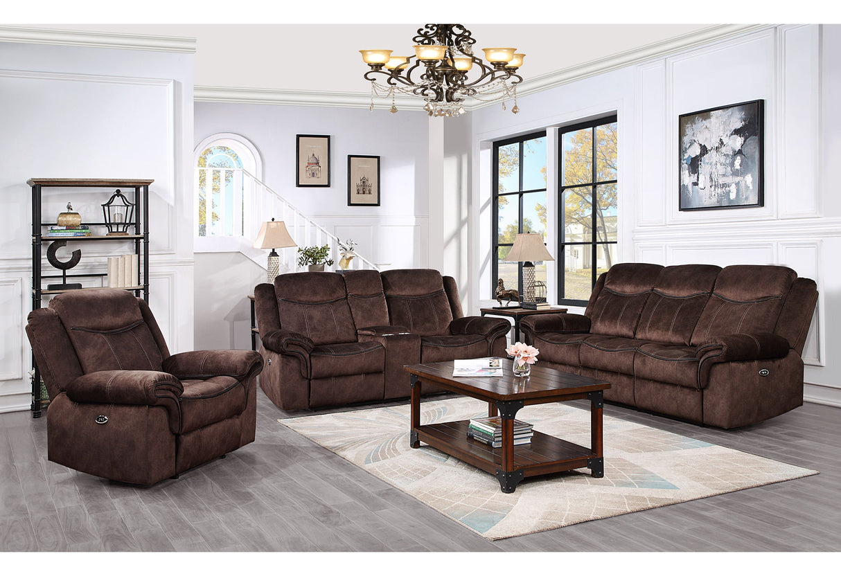 U2200 - 3 Piece Living Room Set (Power Reclining Sofa / Power Console Reclining Loveseat With Power Switch / Power Recliner) - Domino Coffee