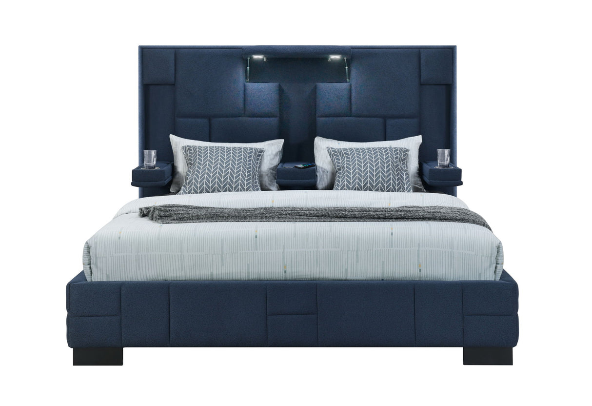 Oscar - Queen Bed Without Wood Trim - Navy Blue